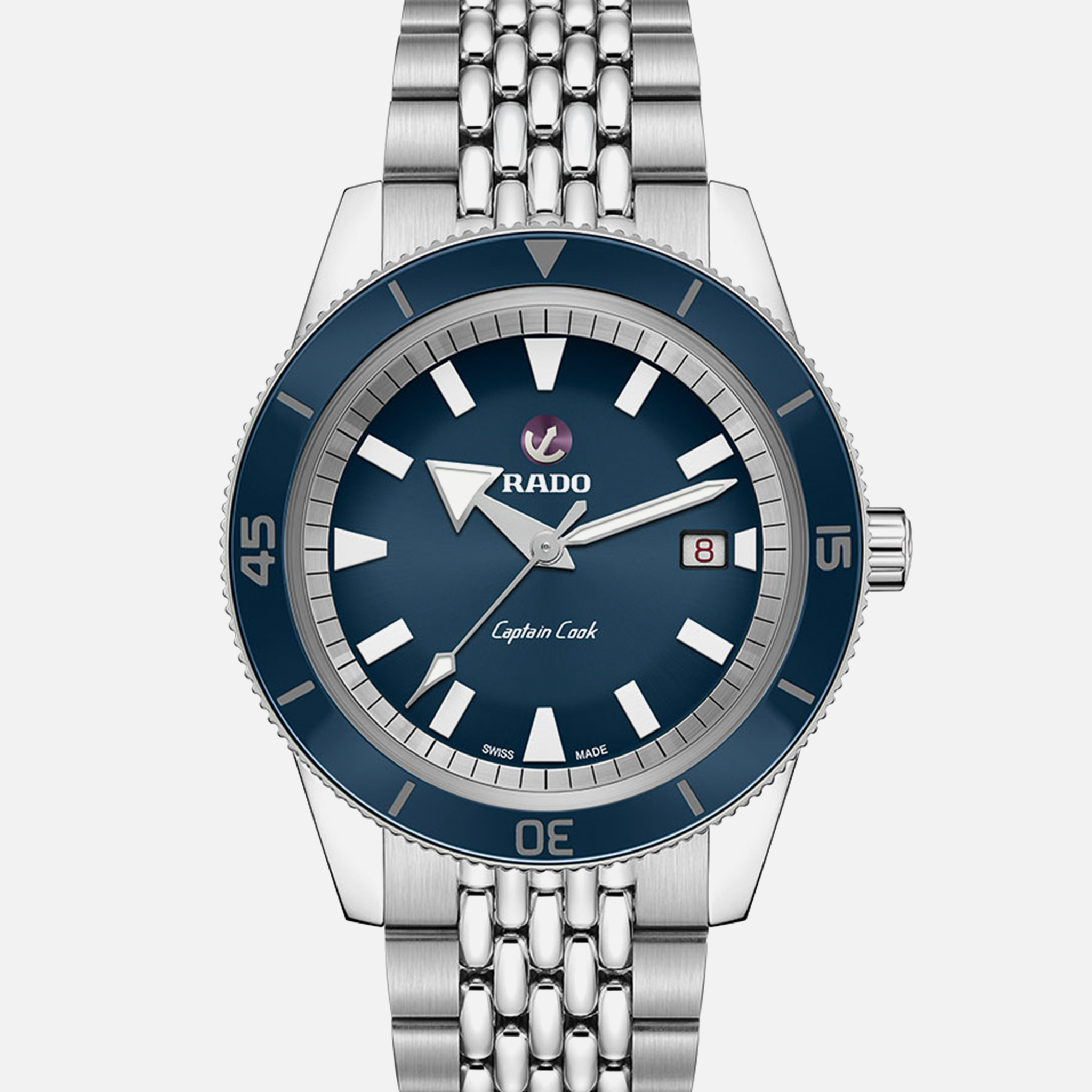 RadoCaptain Cook Automatic 42mm Blue Dial On Beads-Of-Rice Bracelet