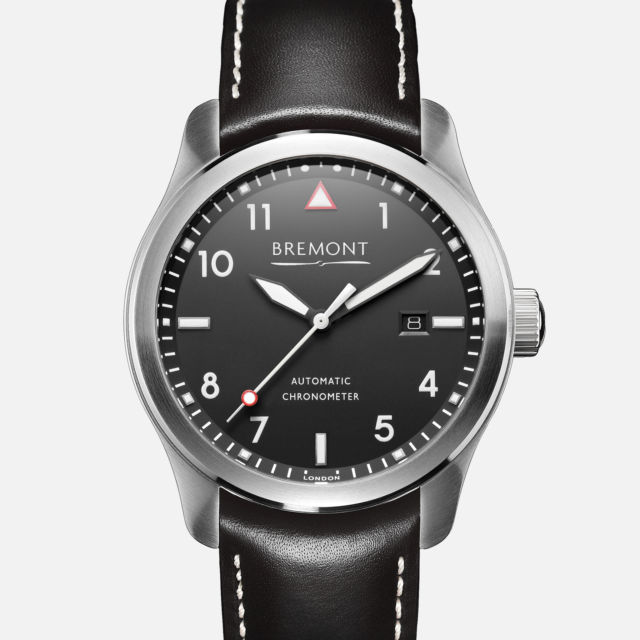 BremontSOLO Black Dial In Steel On Leather Strap