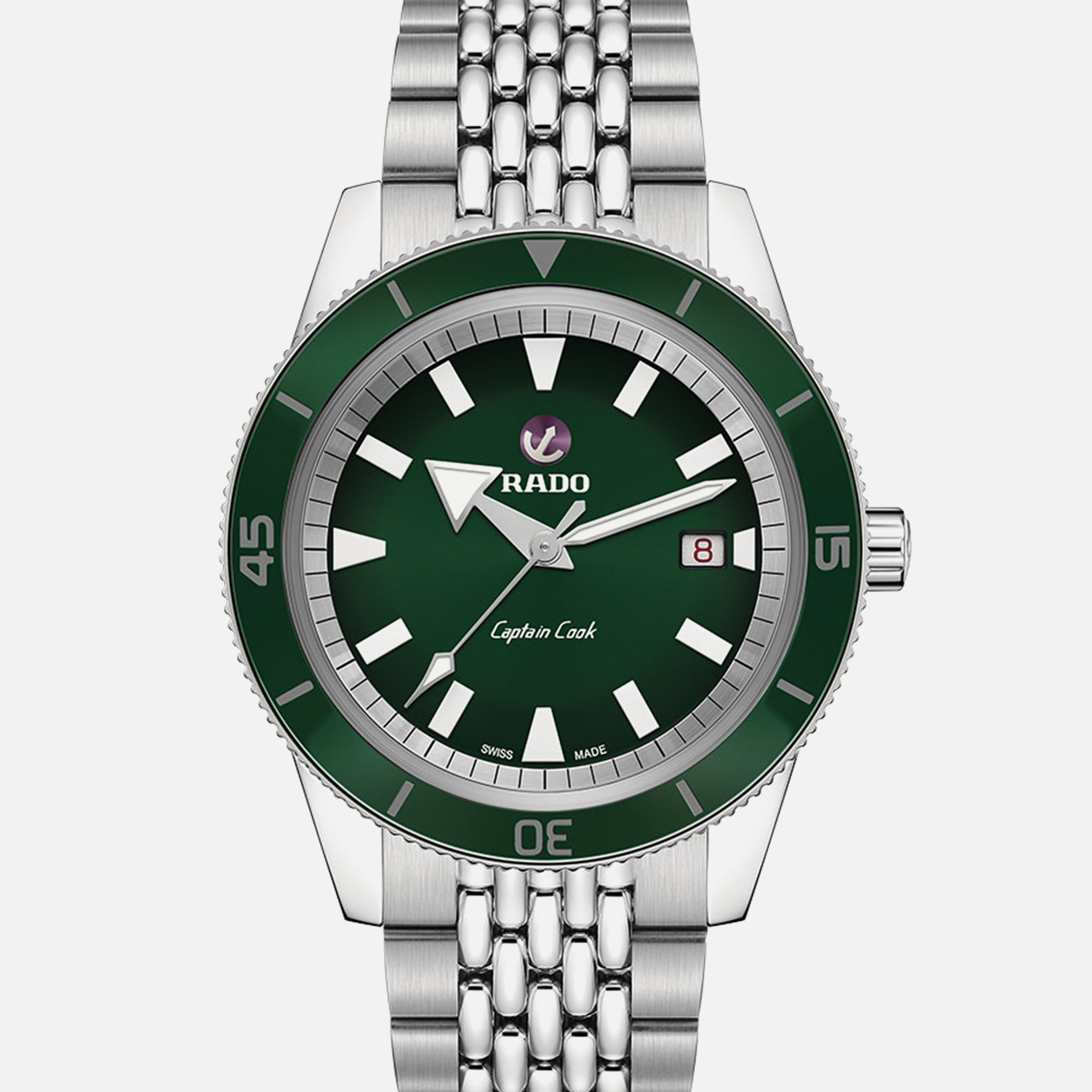 RadoCaptain Cook Automatic 42mm Green Dial On Beads-Of-Rice Bracelet