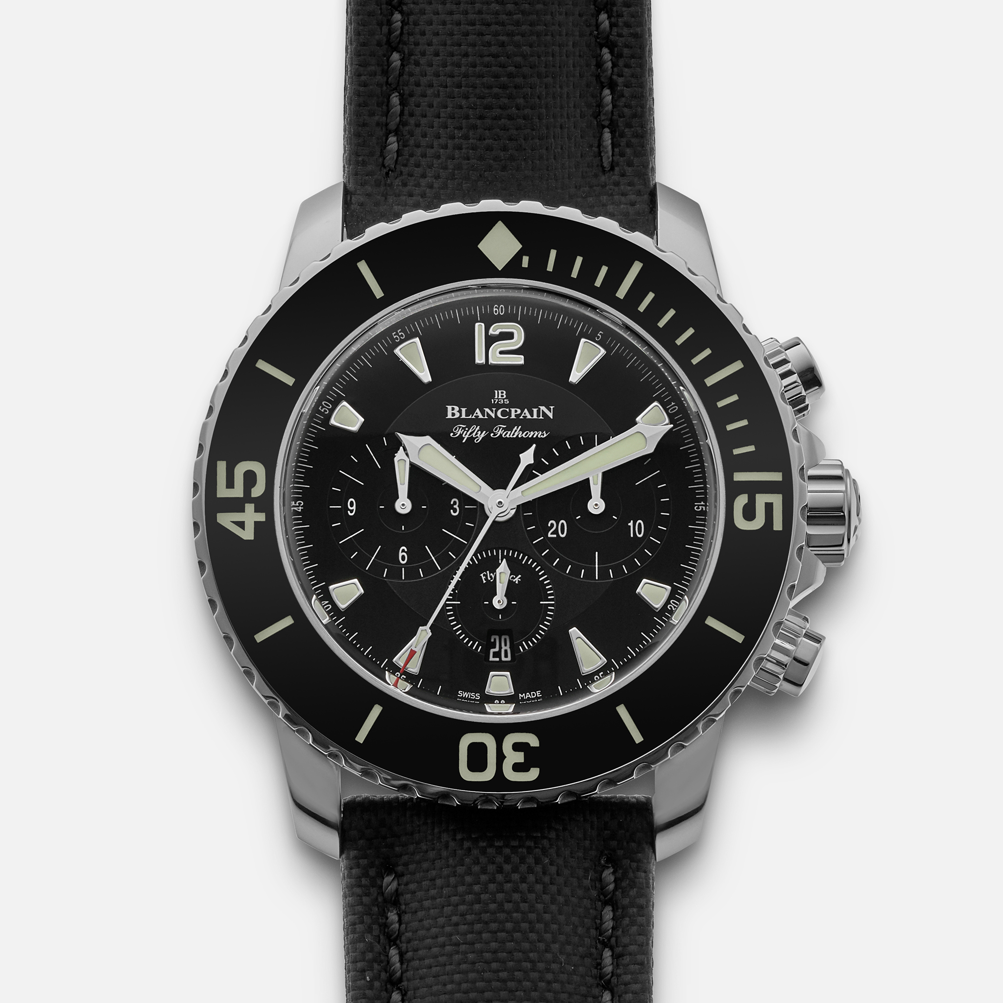 BlancpainFifty Fathoms Flyback Chronograph 45mm Black Dial In Steel