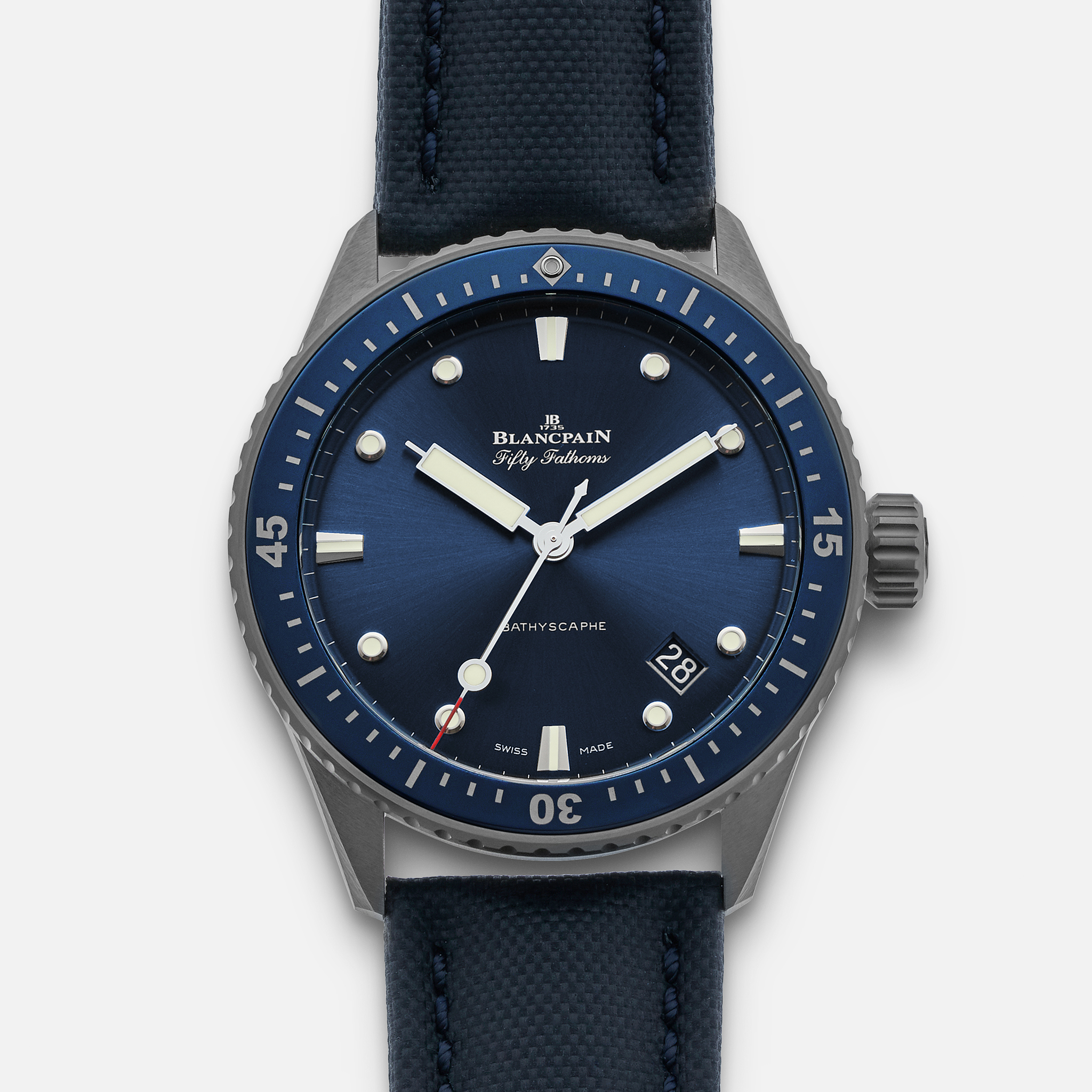 BlancpainFifty Fathoms Bathyscaphe 43mm Blue Dial In Plasma Grey Ceramic