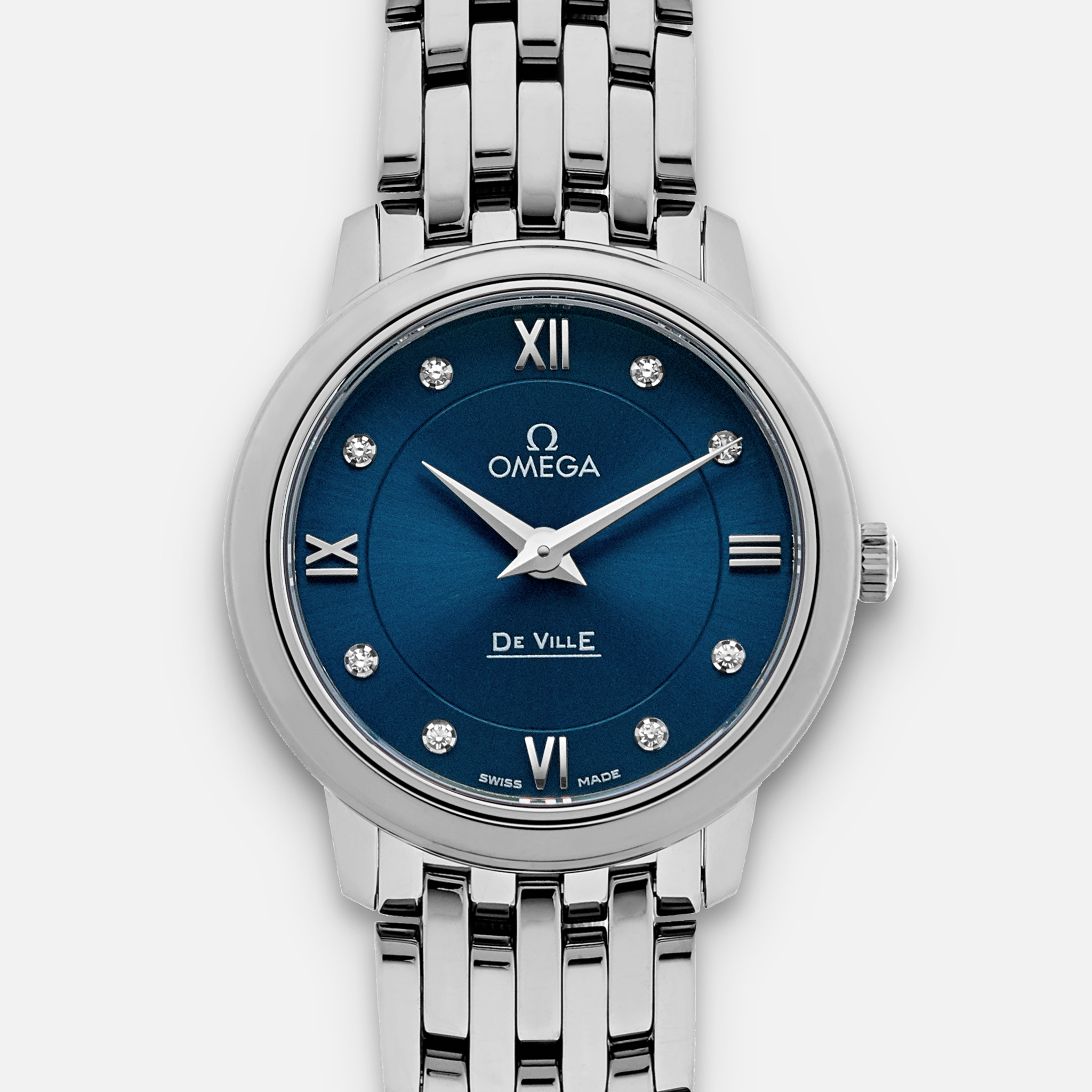 OMEGADe Ville Prestige Quartz 27mm Blue Dial With Diamonds