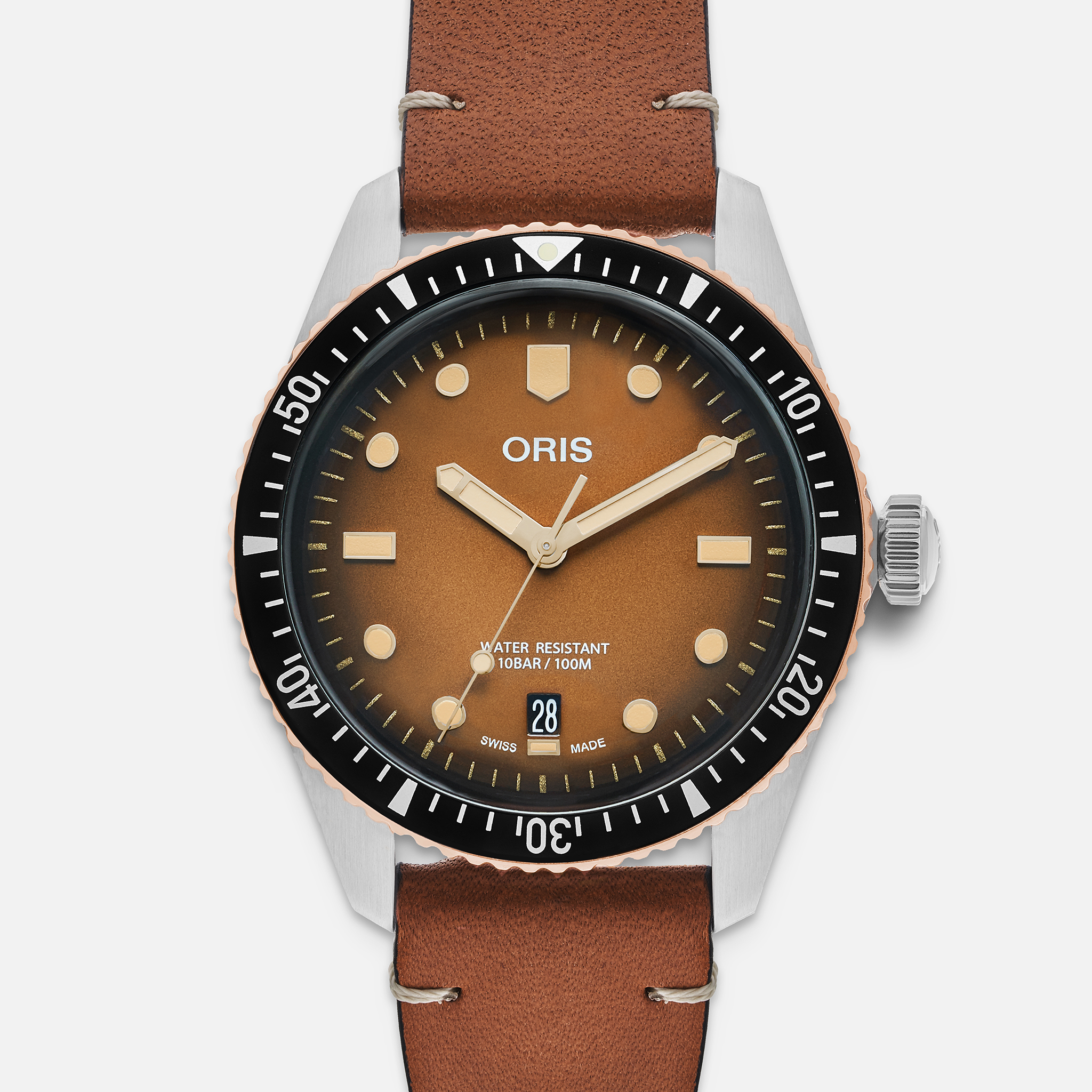 OrisDivers Sixty-Five 'Sunset Brown' 40mm In Bronze And Stainless Steel On Strap