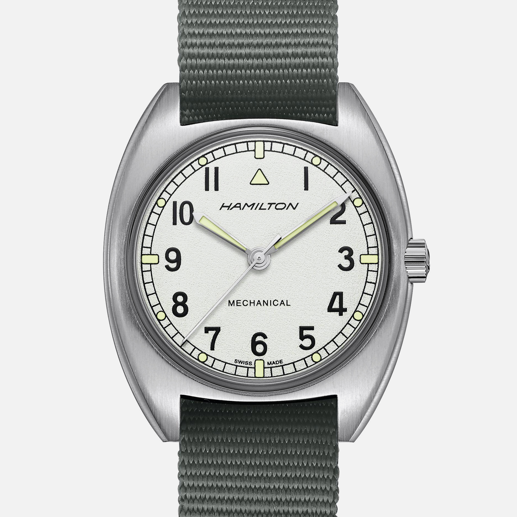 HamiltonKhaki Pilot Pioneer Mechanical Silver On Grey Strap