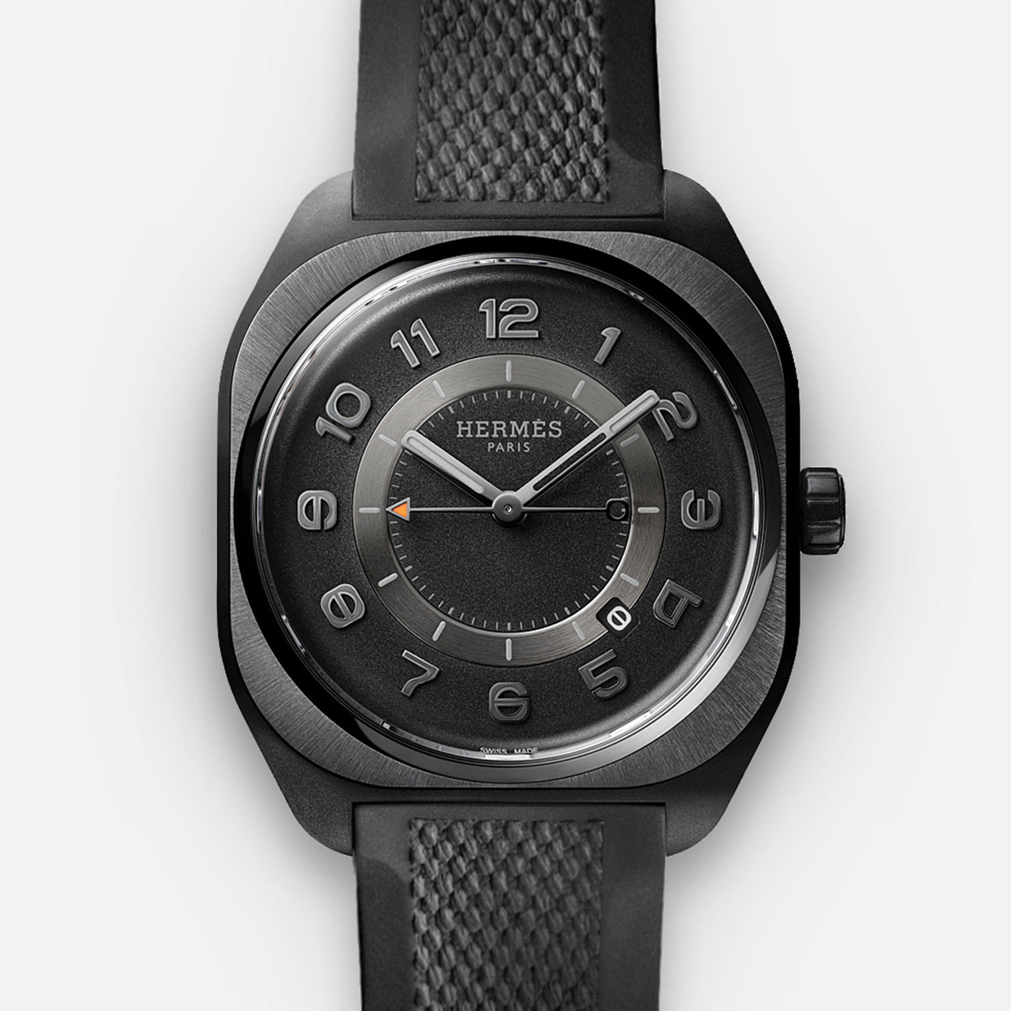 HermèsH08 Graphene Composite On Black Rubber Strap