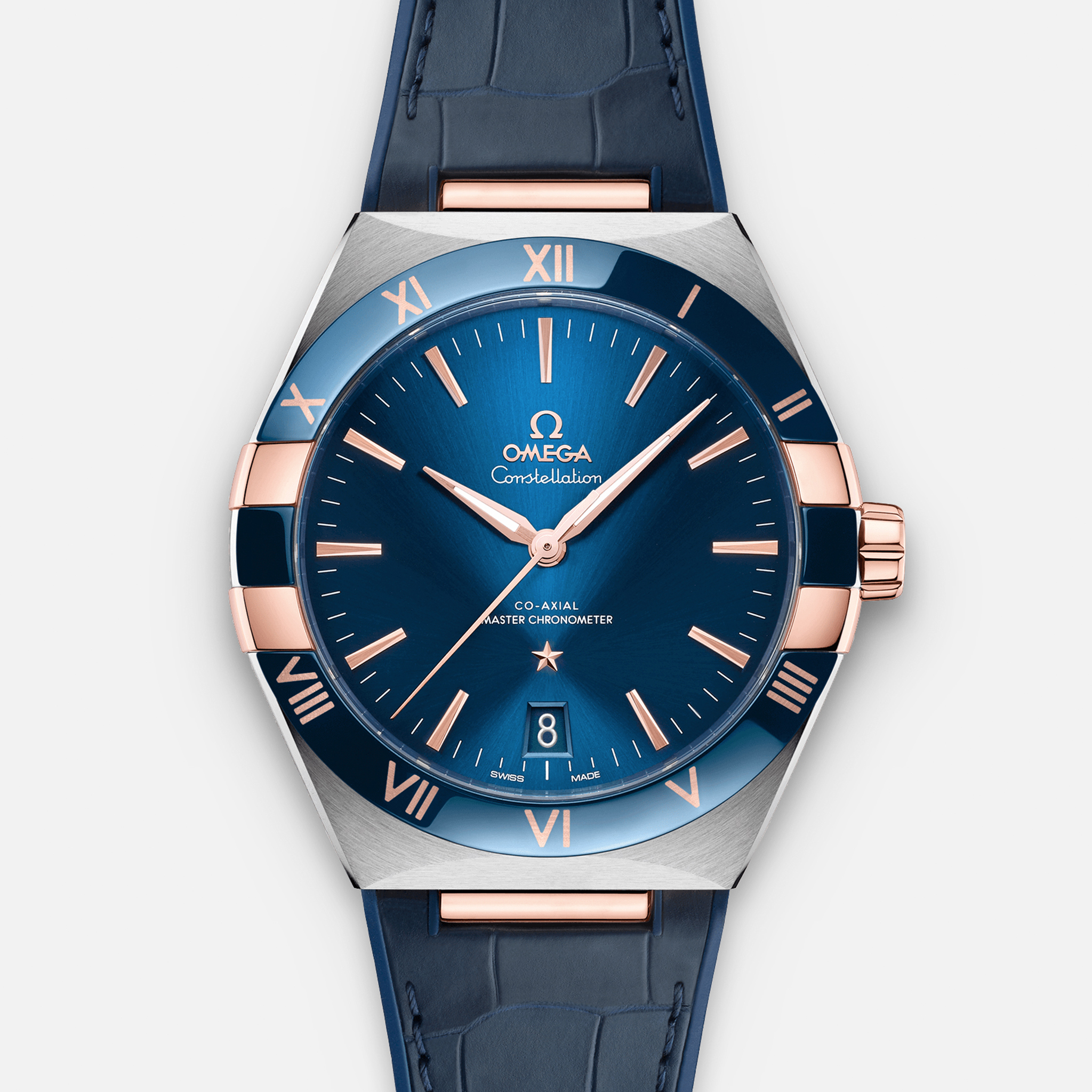 OMEGAConstellation Co-Axial Master Chronometer 41mm Sedna Gold Two-Tone Blue Dial On Leather Strap