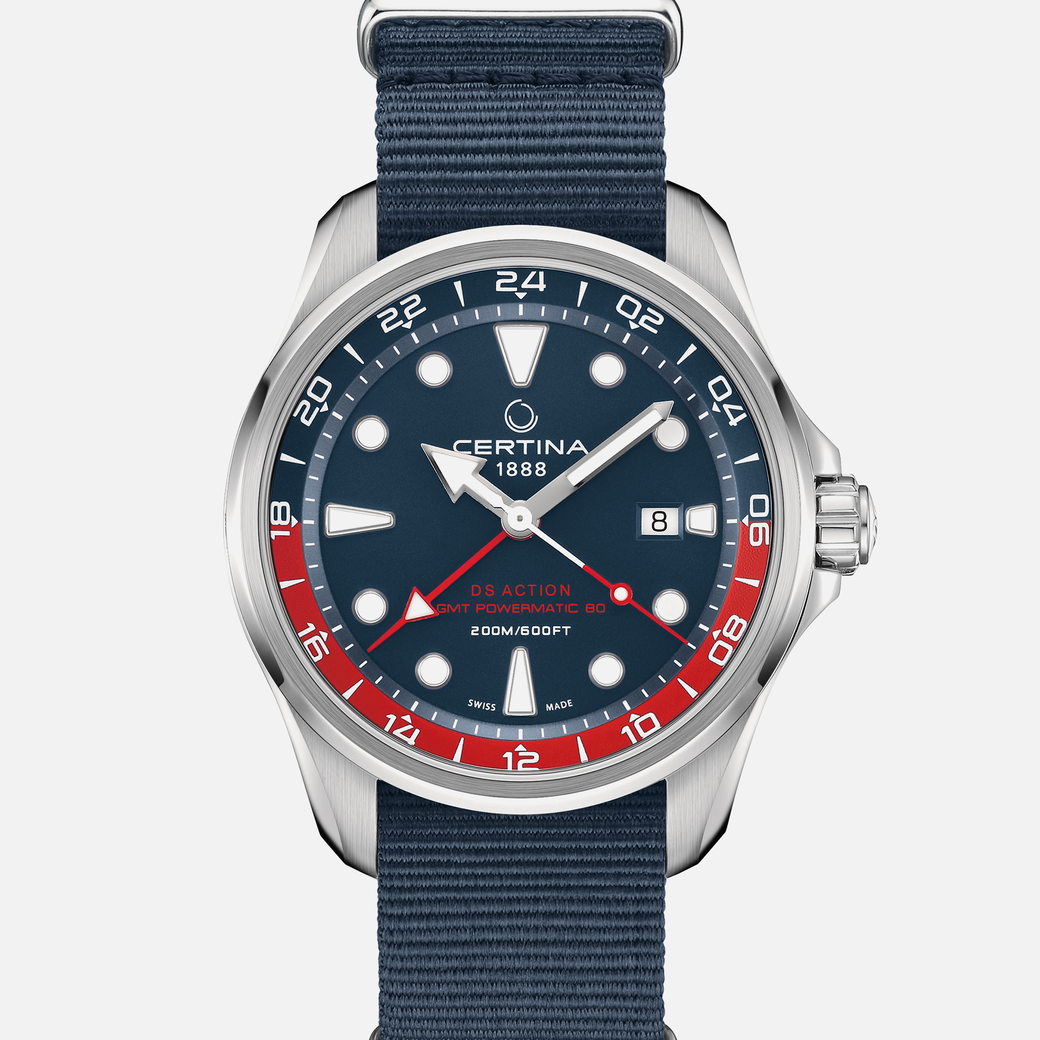 CertinaDS Action GMT Blue And Red Bezel On Fabric Strap