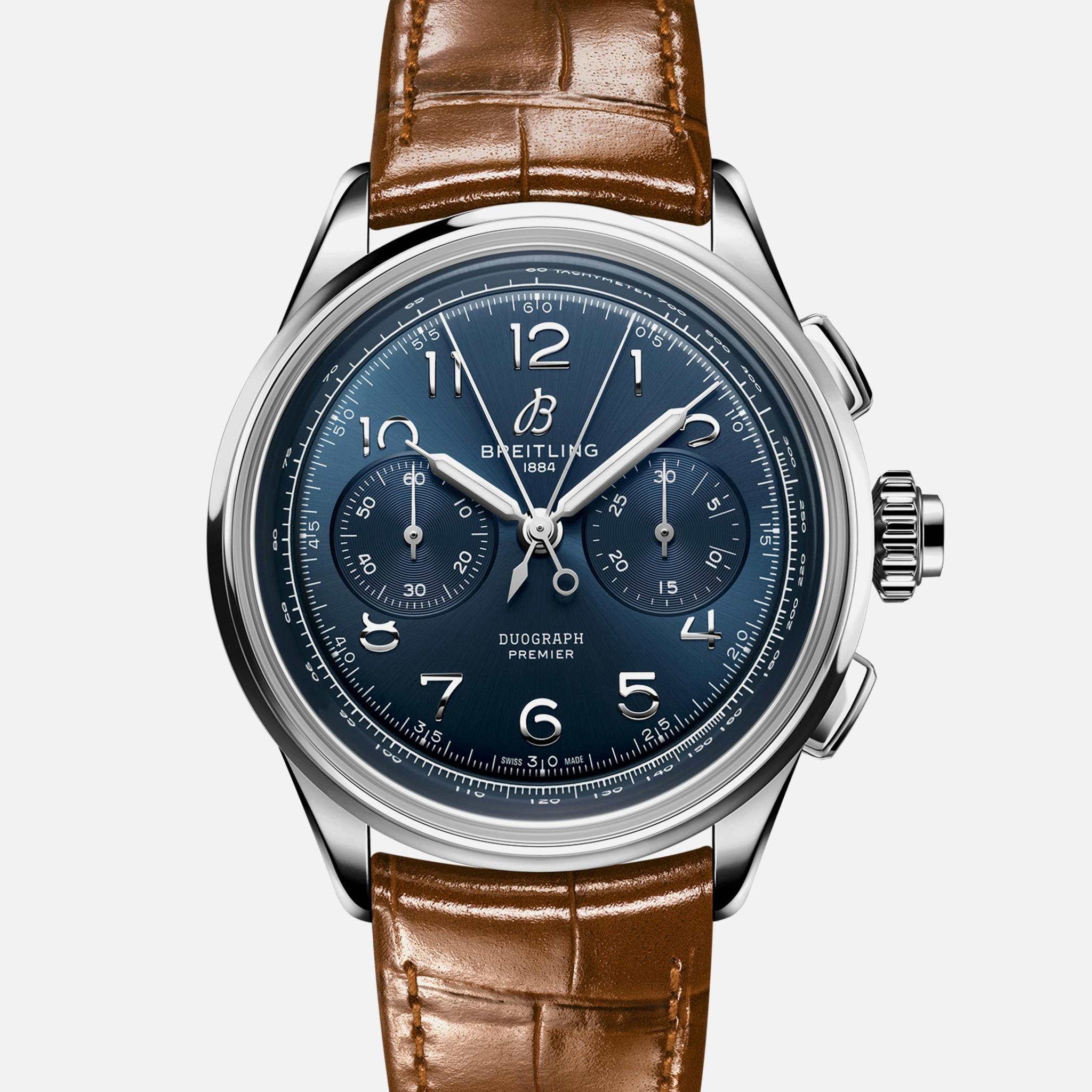 BreitlingHeritage Premier B15 Duograph 42 Blue Dial In Stainless Steel