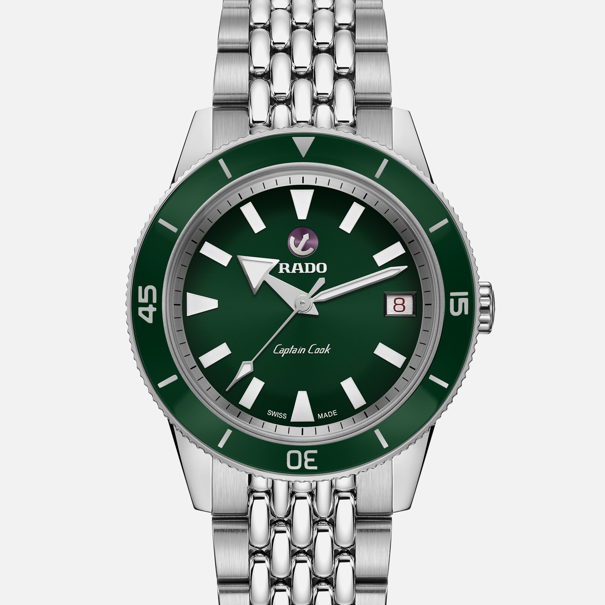 RadoCaptain Cook Automatic 37mm Green Dial On Beads-Of-Rice Bracelet