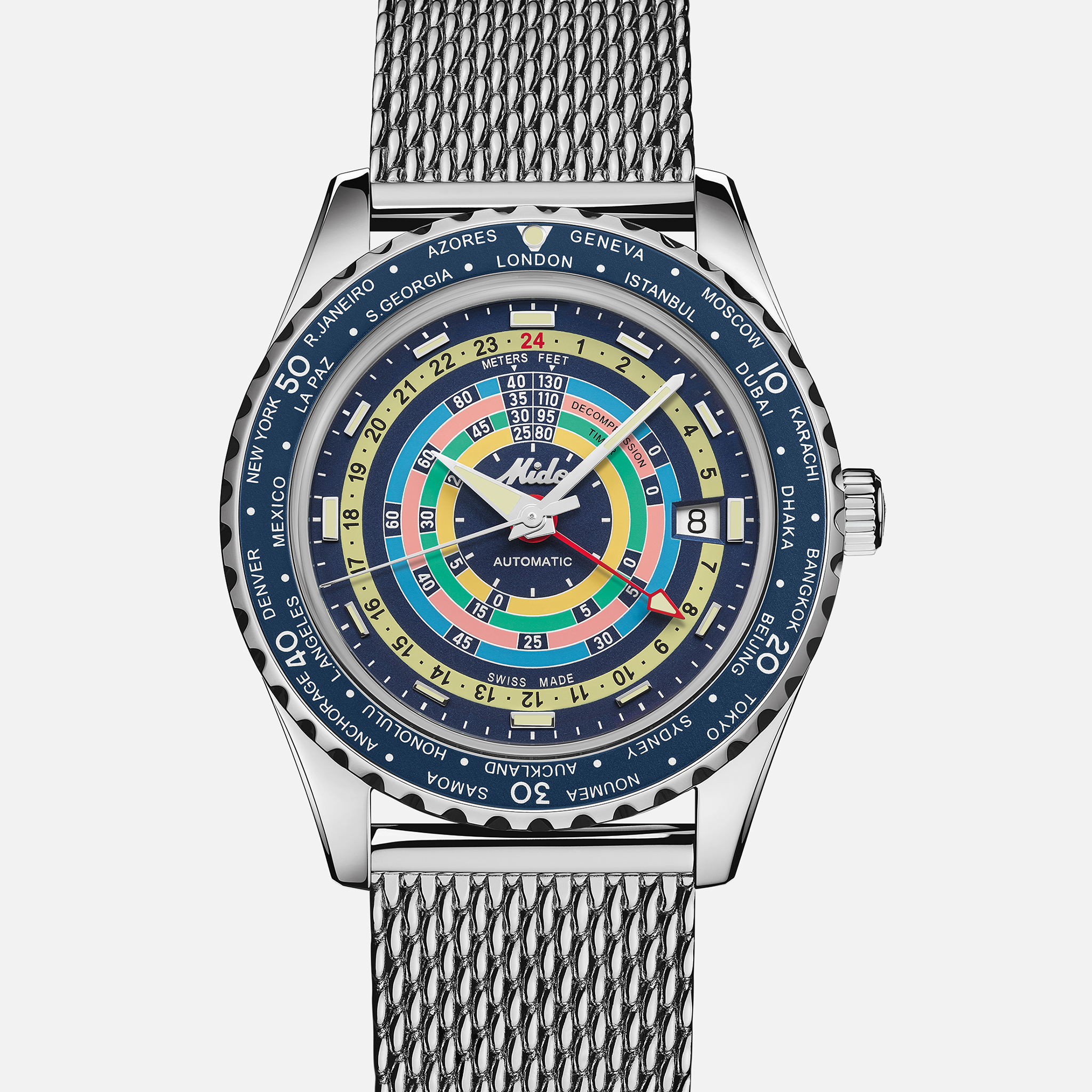 MIDOOcean Star Decompression Worldtimer GMT With Rainbow Dial