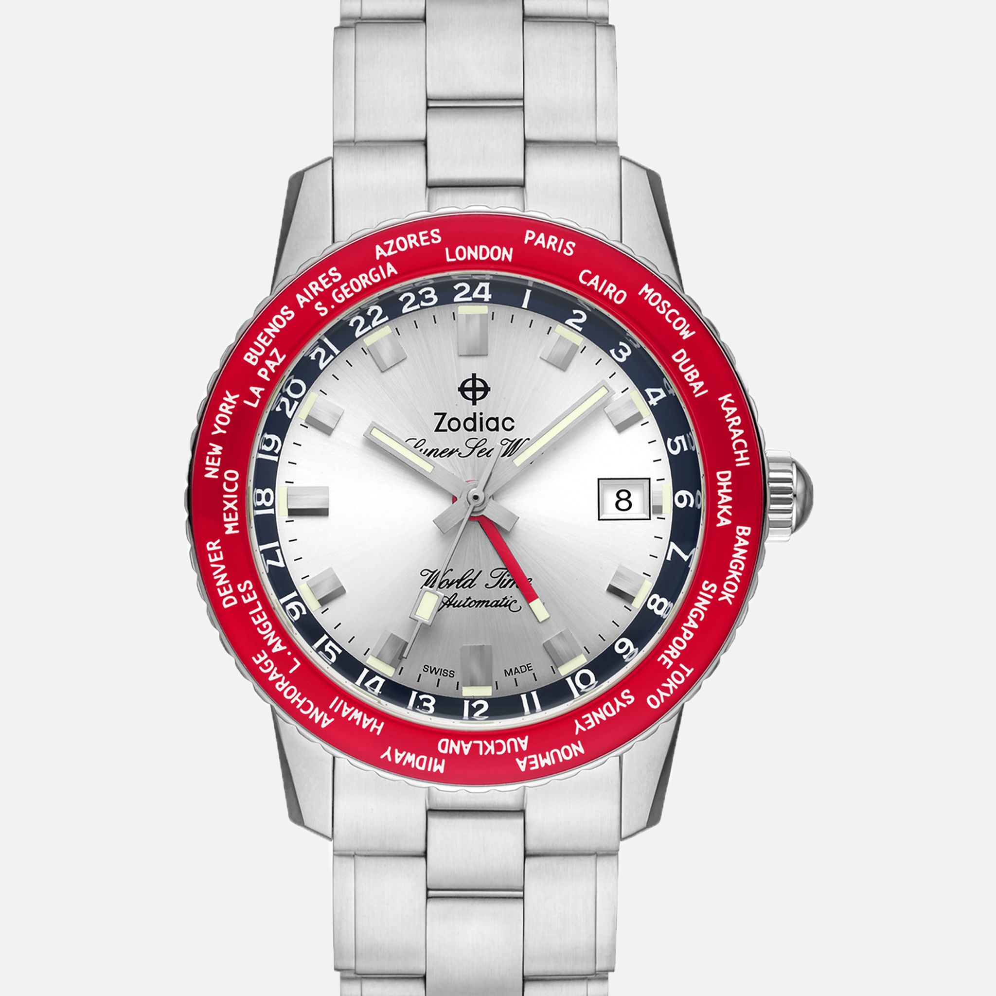 ZodiacSuper Sea Wolf World Time GMT Limited Edition ZO9410 In Scarlet Red