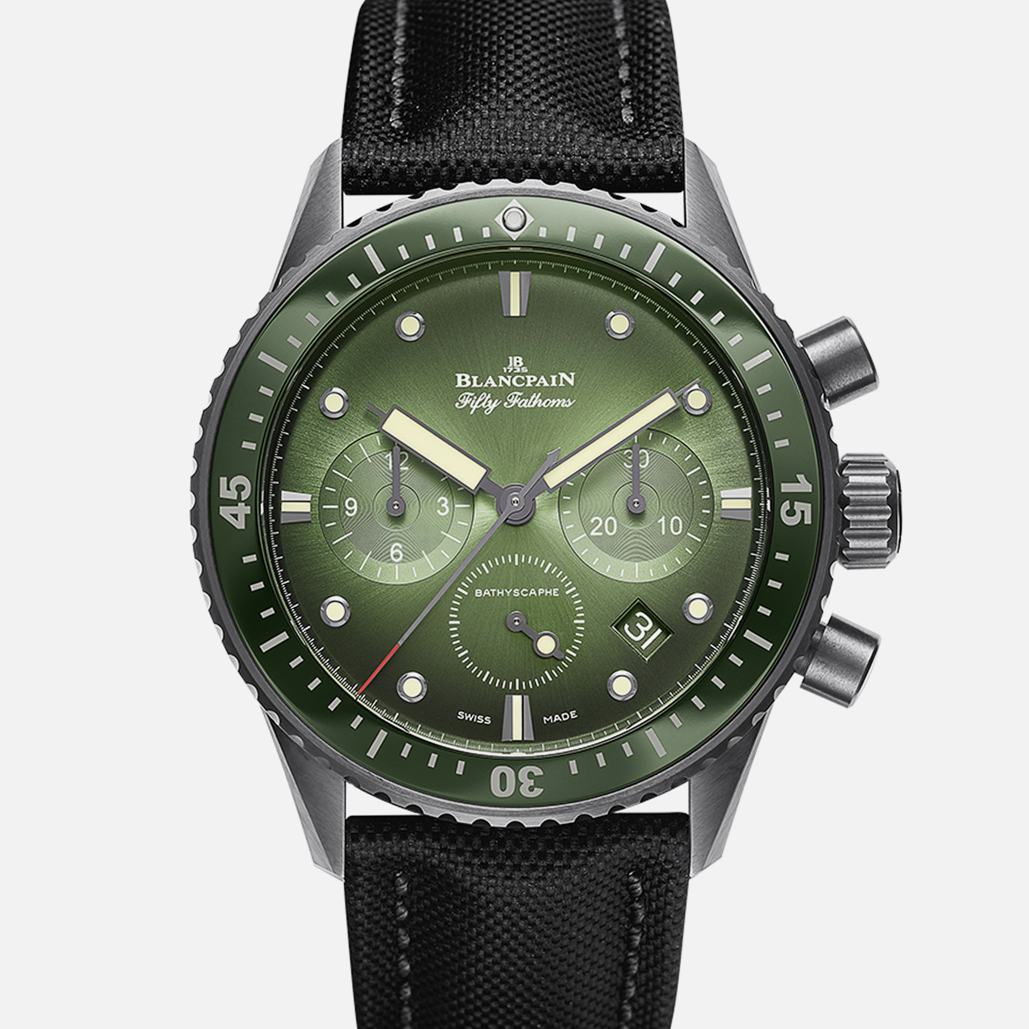 BlancpainFifty Fathoms Bathyscaphe Flyback Chronograph 43mm Ceramic With Green Dial