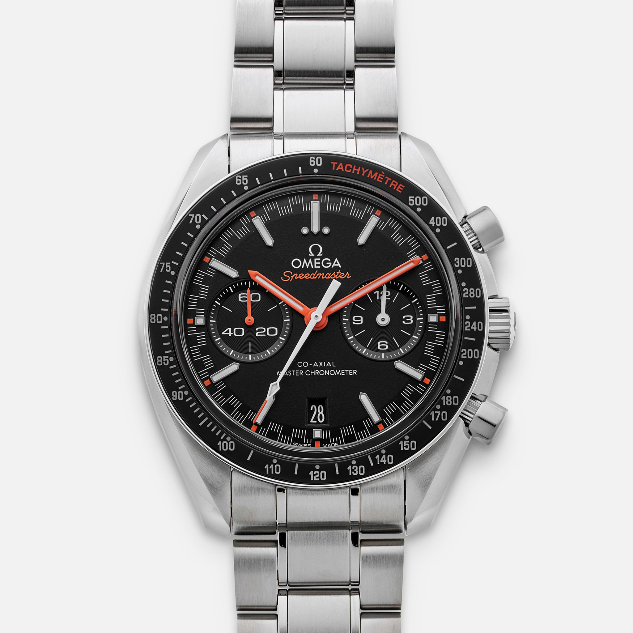 OMEGASpeedmaster Racing Co-Axial Master Chronometer Chronograph 44.25mm Black Dial With Orange Accents On Bracelet