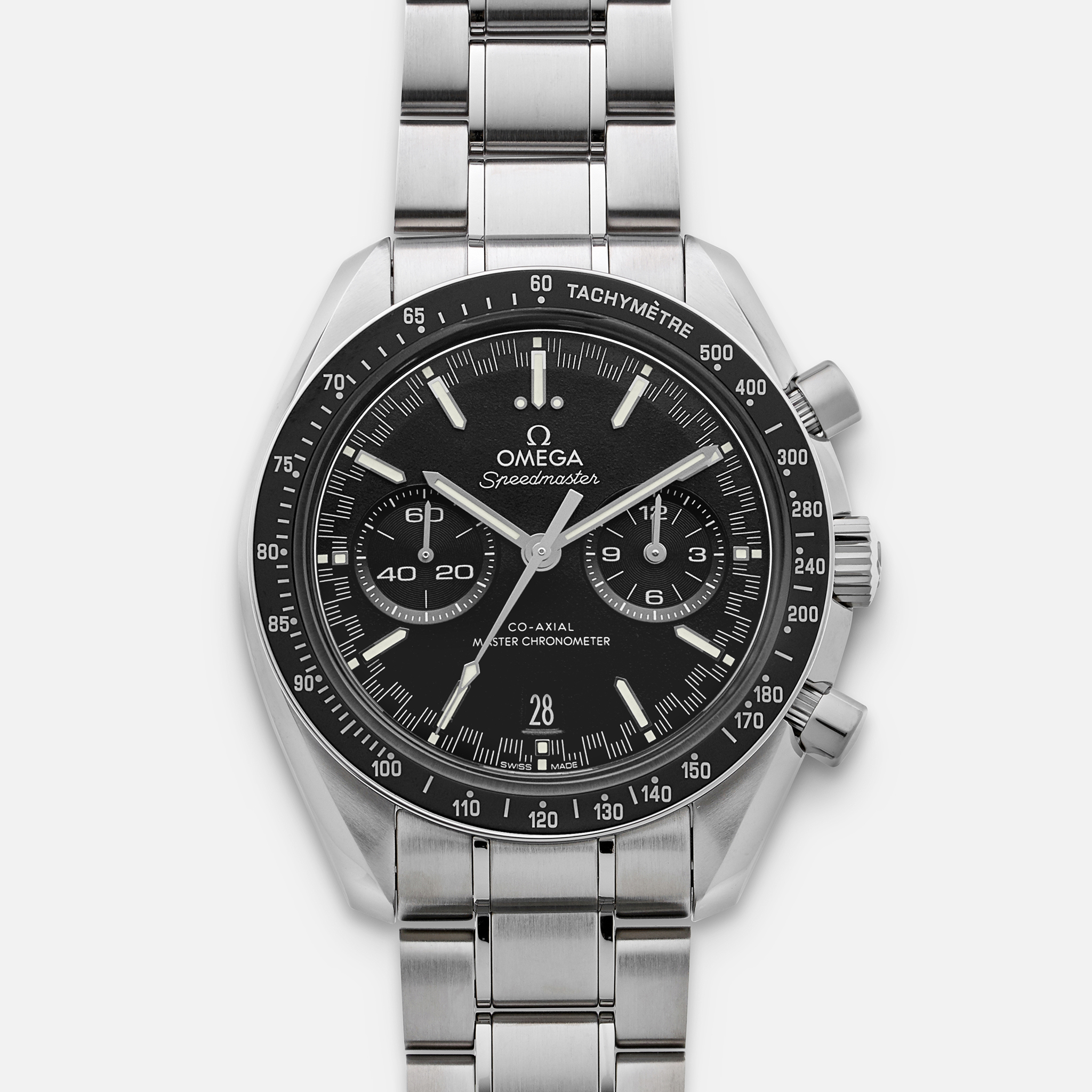 OMEGASpeedmaster Racing Co-Axial Master Chronometer Chronograph 44.25mm Black Dial With White Accents On Bracelet