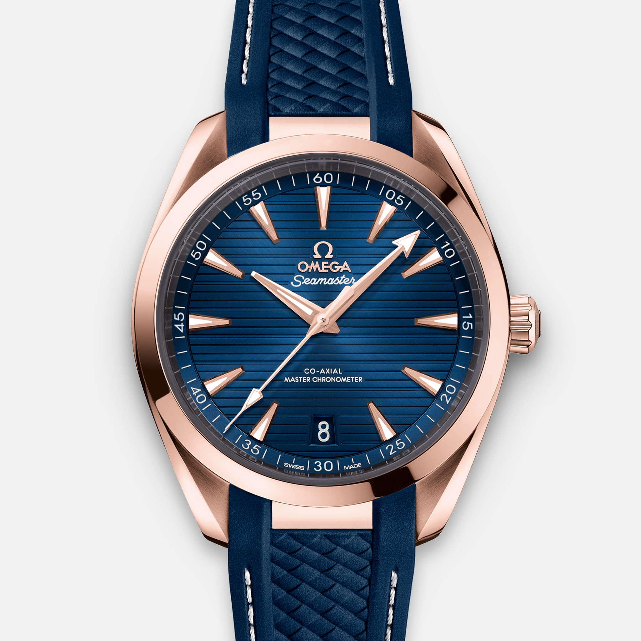 OMEGASeamaster Aqua Terra 150M Co-Axial Master Chronometer 41mm Sedna Gold Blue Dial On Rubber Strap