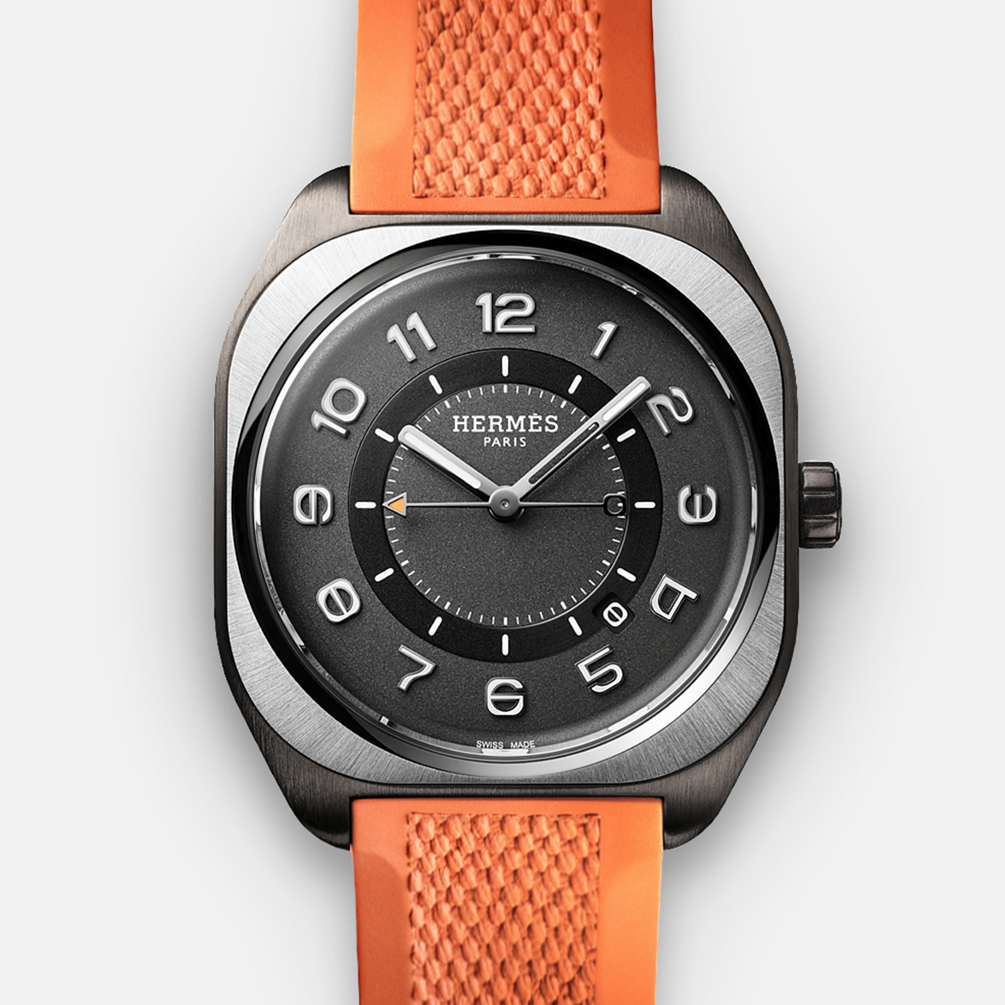 HermèsH08 DLC-Coated Titanium On Orange Rubber Strap