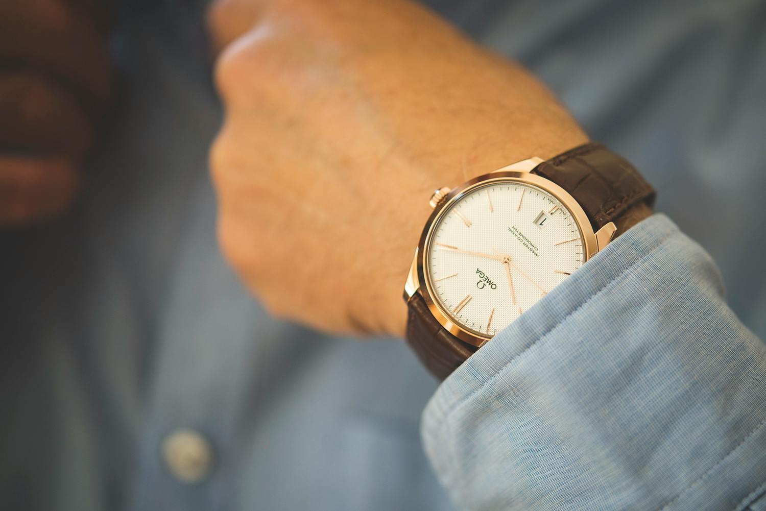 omega deville on wrist