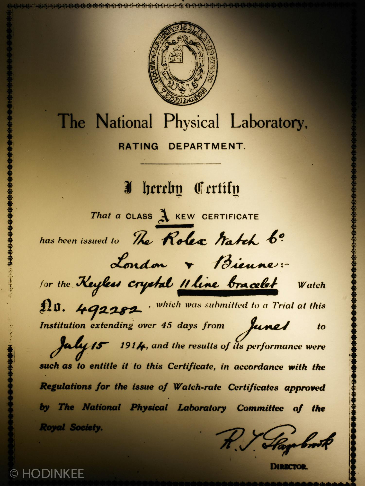 Class A Observatory Certificate Rolex