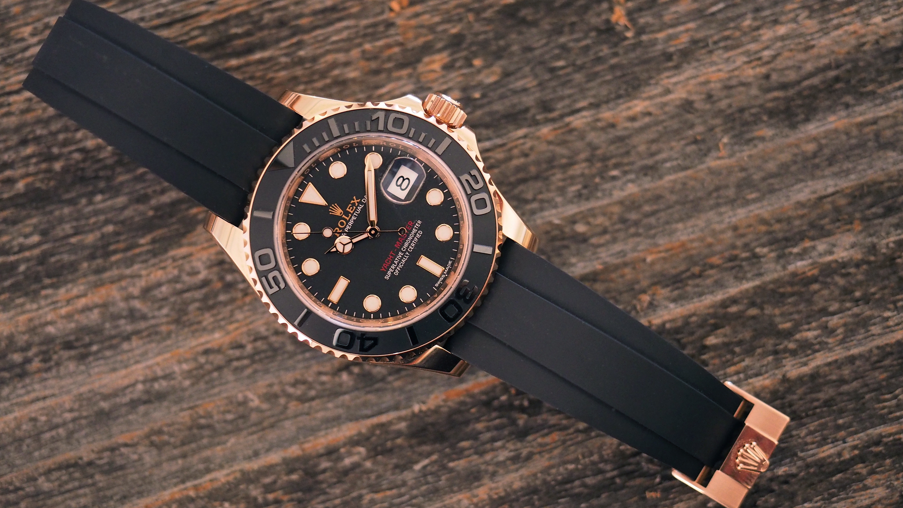 rolex yacht master rose gold rubber strap