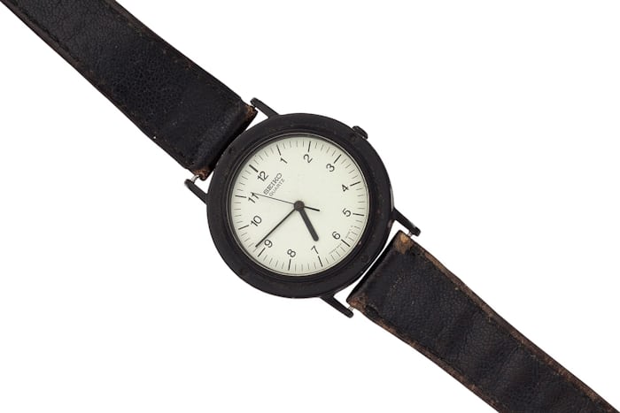 The original "Steve Jobs" Seiko Chariot series wristwatch, as auctioned in 2016.
