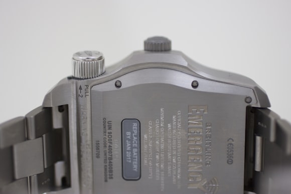 The Breitling Emergency caseback closeup