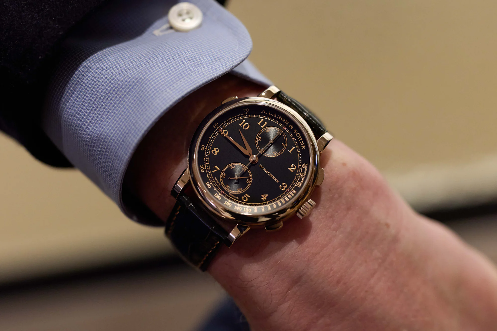 Prominent collector and Quill & Pad contributor Gary Getz (@garyg_1) with his A. Lange & Söhne 1815 Rattrapante Honeygold "Homage to F. A. Lange"