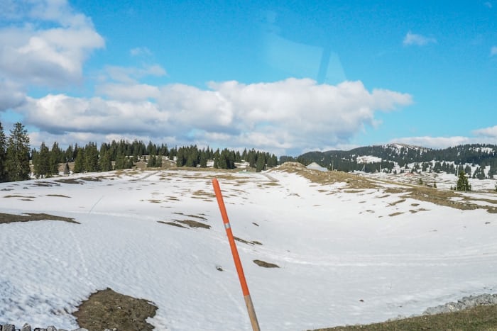 snow on the ground in April in the Swiss Jura