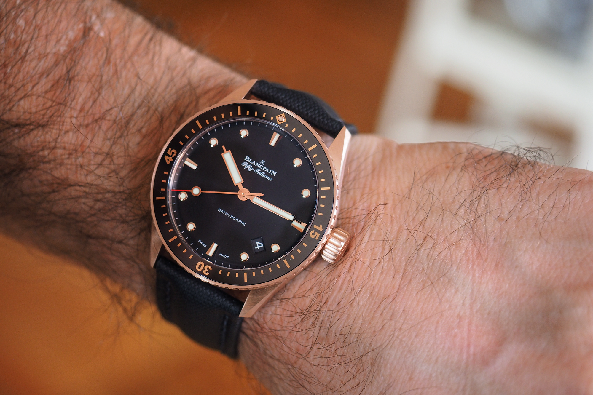 blancpain fifty fathoms on wrist