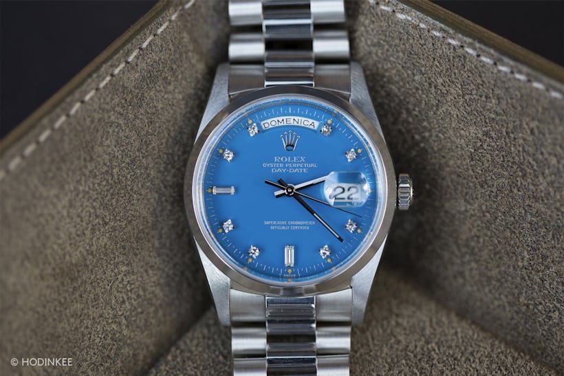 Lot 107 – Platinum Rolex Day Date With Azure Blue Stella Dial 
