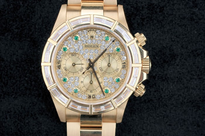 Lot 166 - Rolex Cosmograph Daytona, 16568, inside caseback stamped 16500, 18k yellow gold and diamonds, 1994; Sold for CHF 329,000