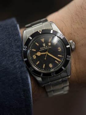 Lot 272: A mint condition Rolex reference 6200 with 3-6-9 Explorer dial; sold for CHF 293,000.
