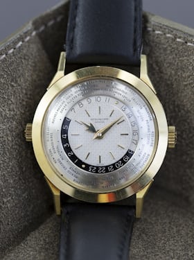 Lot 117: Patek Philippe Dual-Crown World-Timer reference 2523/2; sold for CHF 1,121,000.