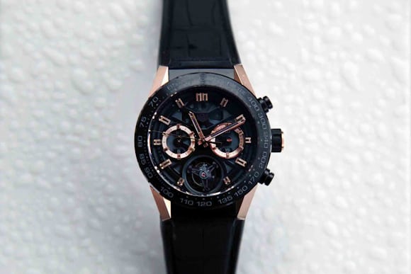The TAG Heuer Carrera-02T, in rose gold. 