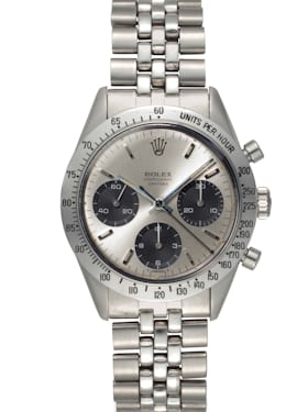 Lot 144: Rolex 6239 Floating Daytona with white dial displaying a soleil finish.
