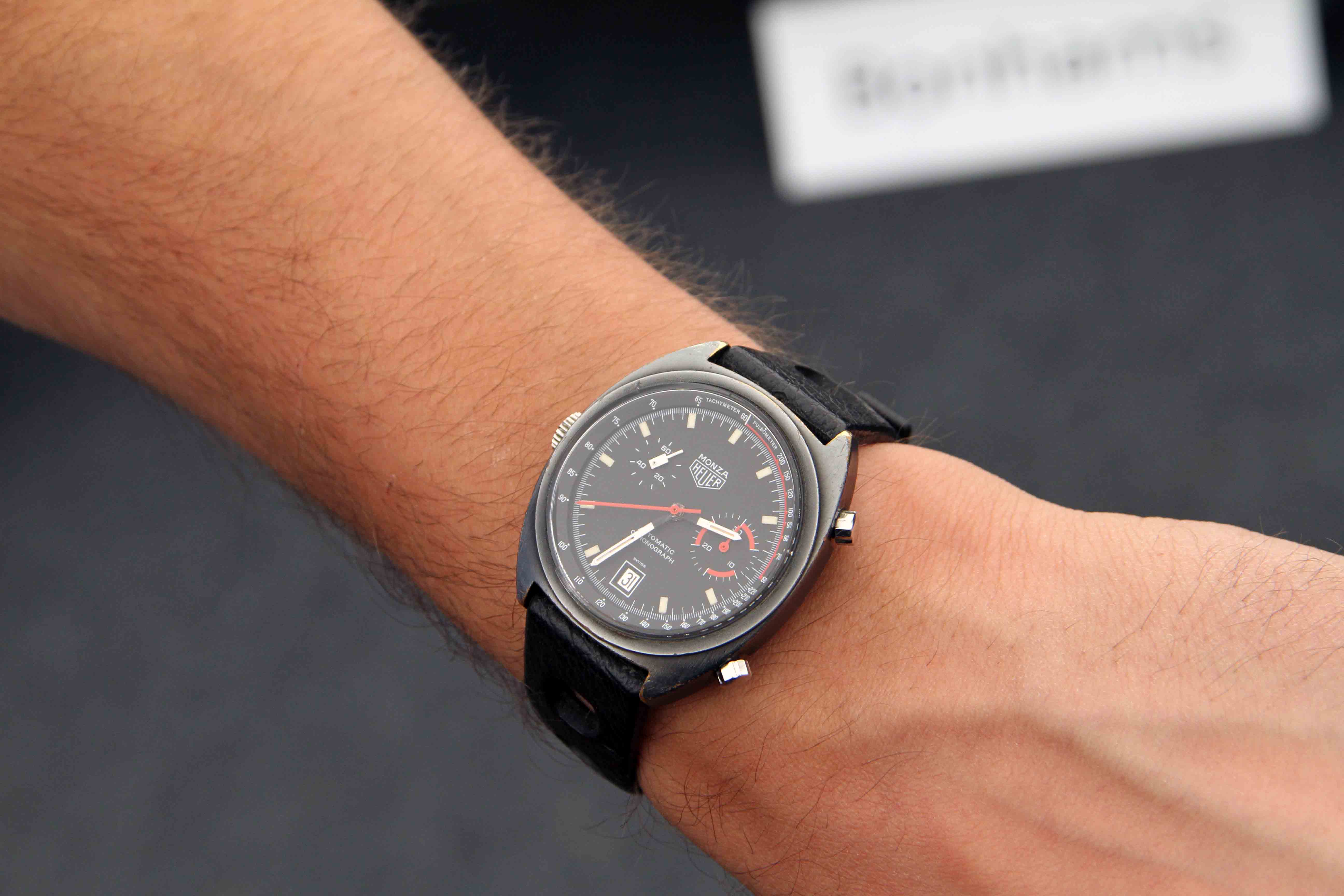 Heuer '70s PVD-coated Monza. 