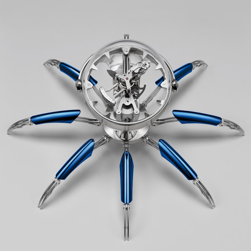 Octopod clock blue PVD version seen from above