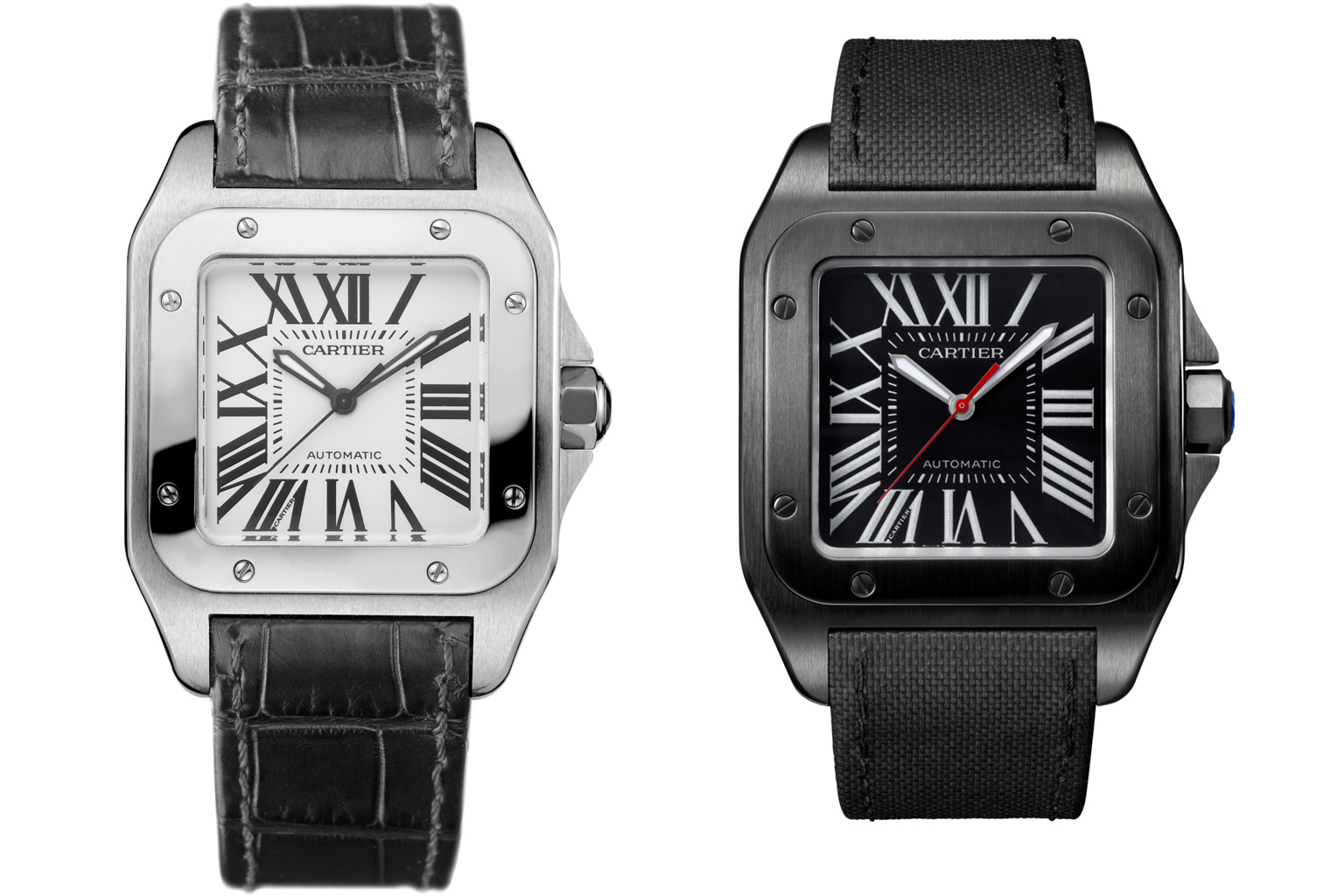 cartier santos 100 stainless steel strap watch