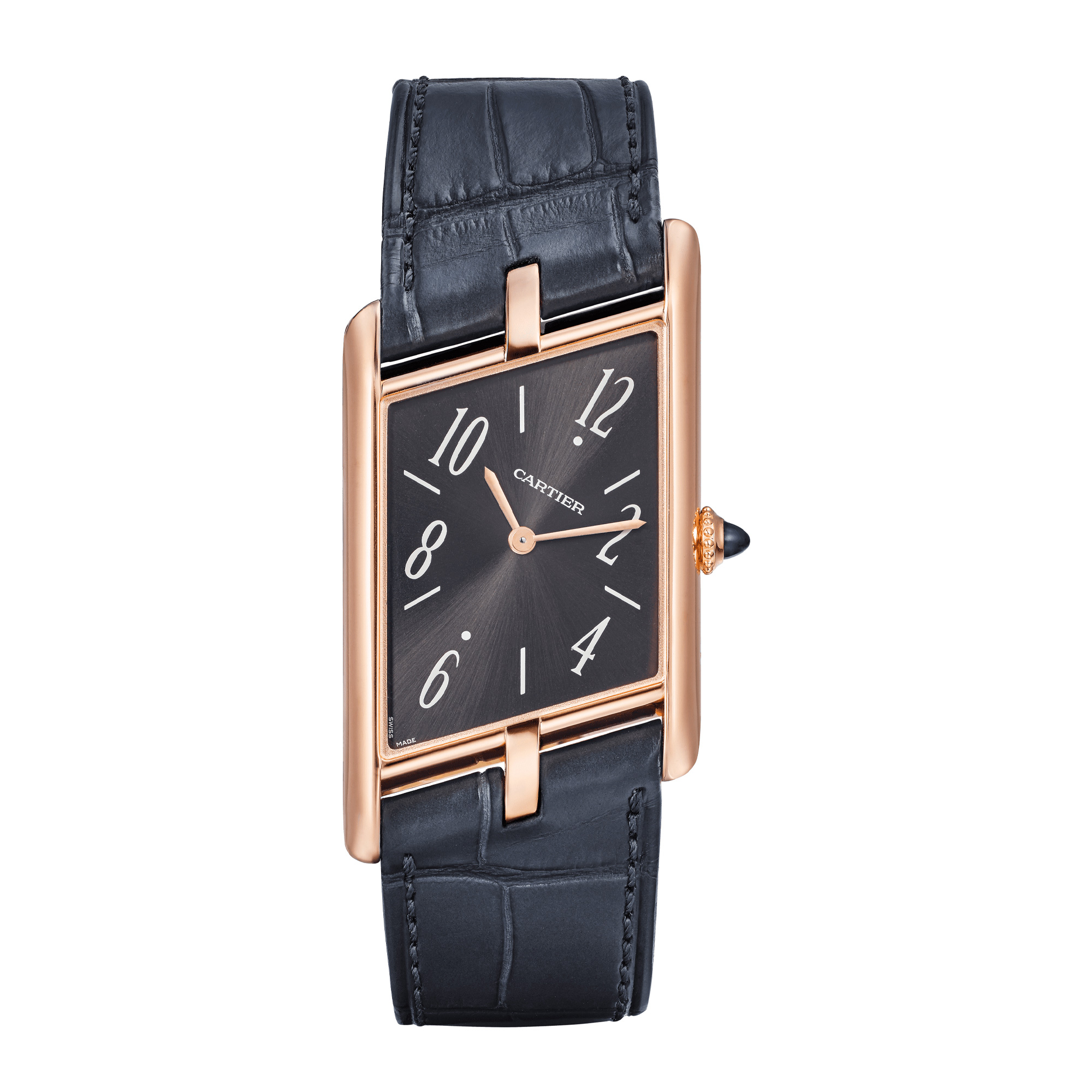 cartier tank watch with black face
