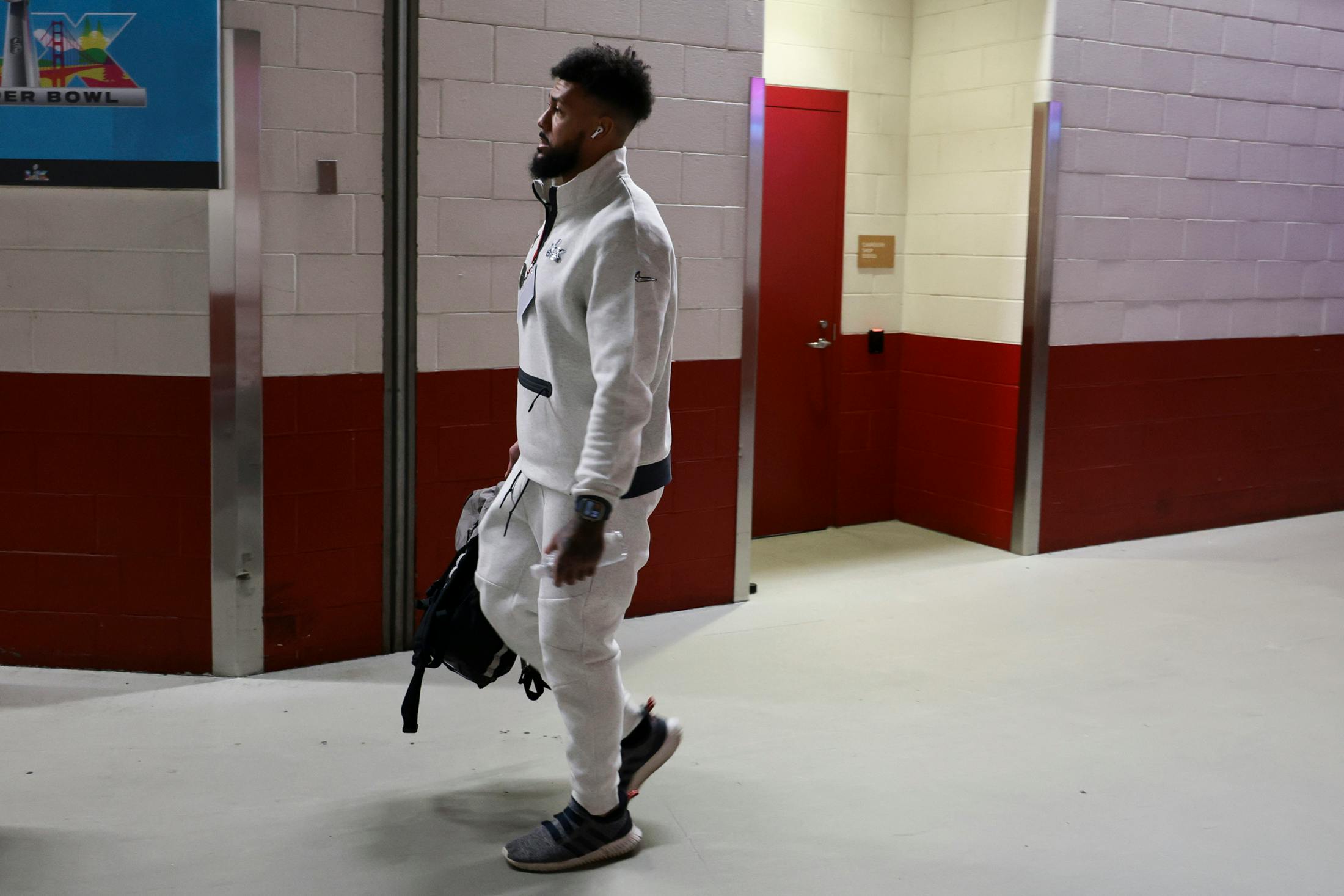 Harold Landry III #2 of the New England Patriots arrives prior to Super Bowl LX against the Seattle Seahawks at Levi's Stadium on February 08, 2026 in Santa Clara, California. (Photo by Kathryn Riley/Getty Images)
