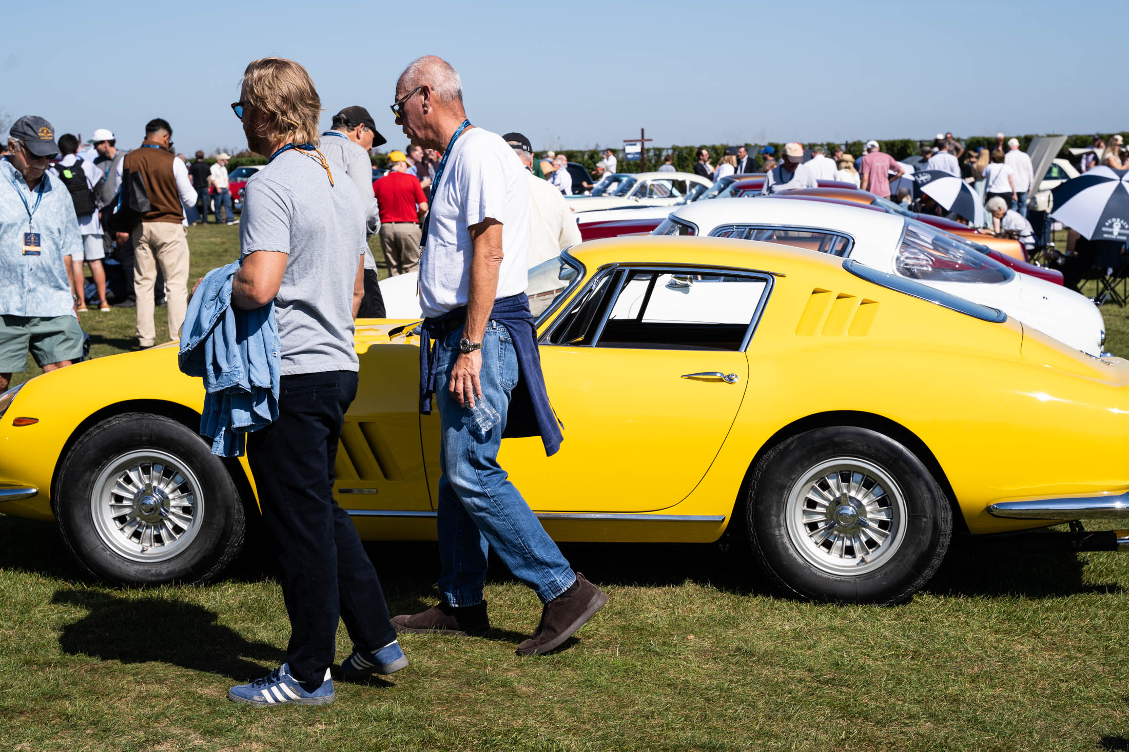Yellow Ferrari walk by