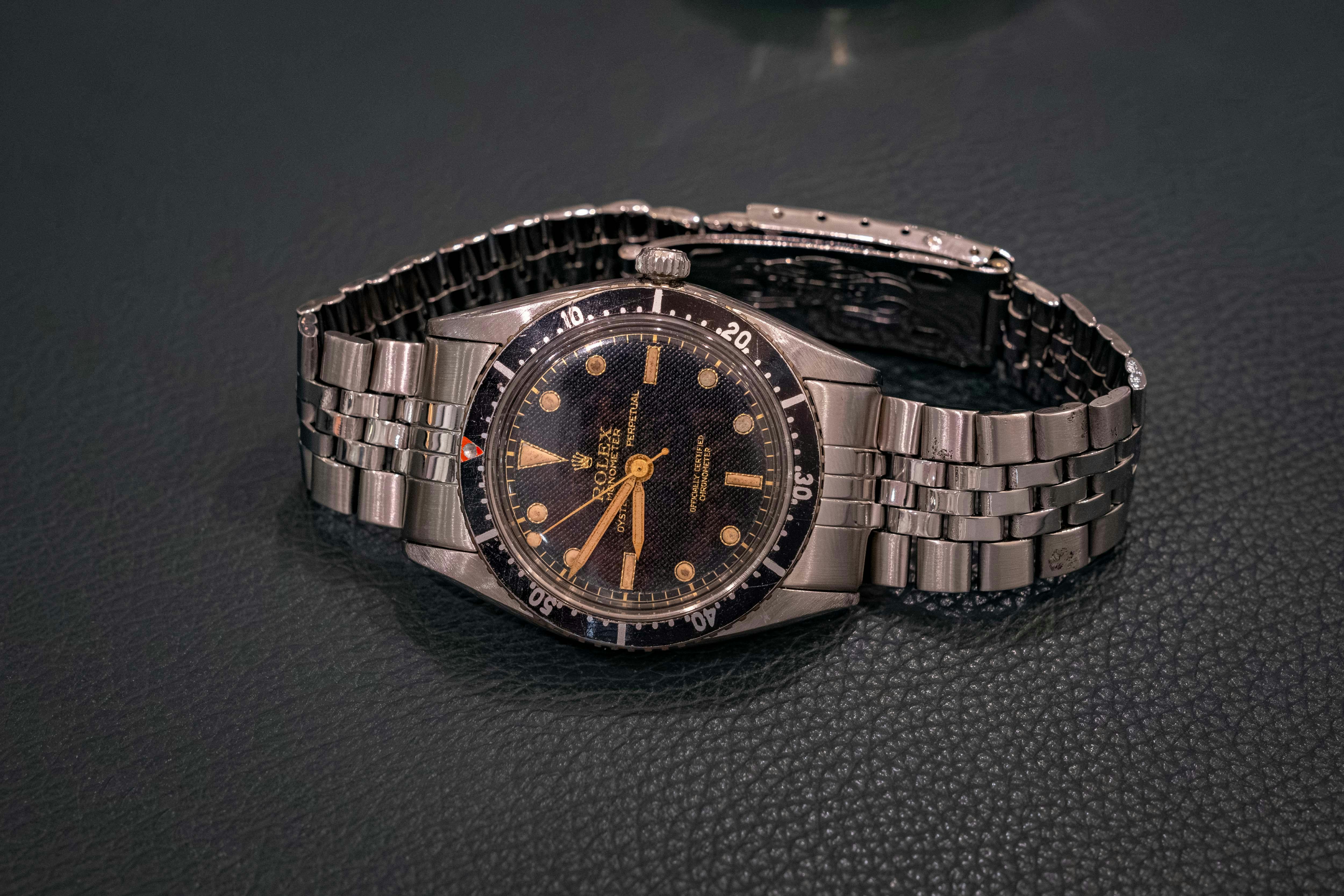 A 1953 Monometer 6202 with its gloss honeycomb dial paired with pencil hands and a lollipop seconds hand