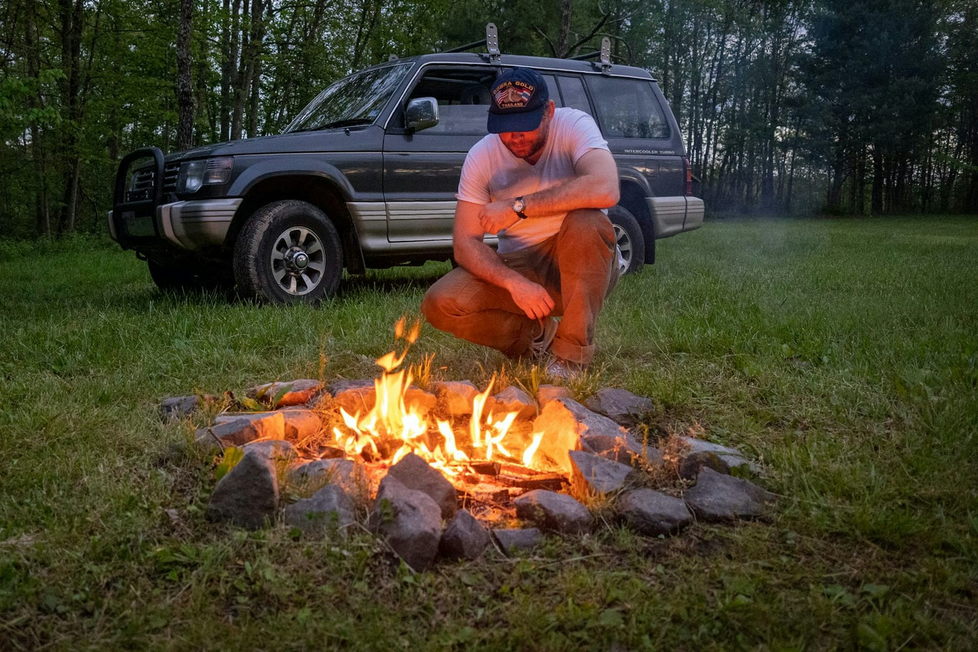 Cole by the campfire