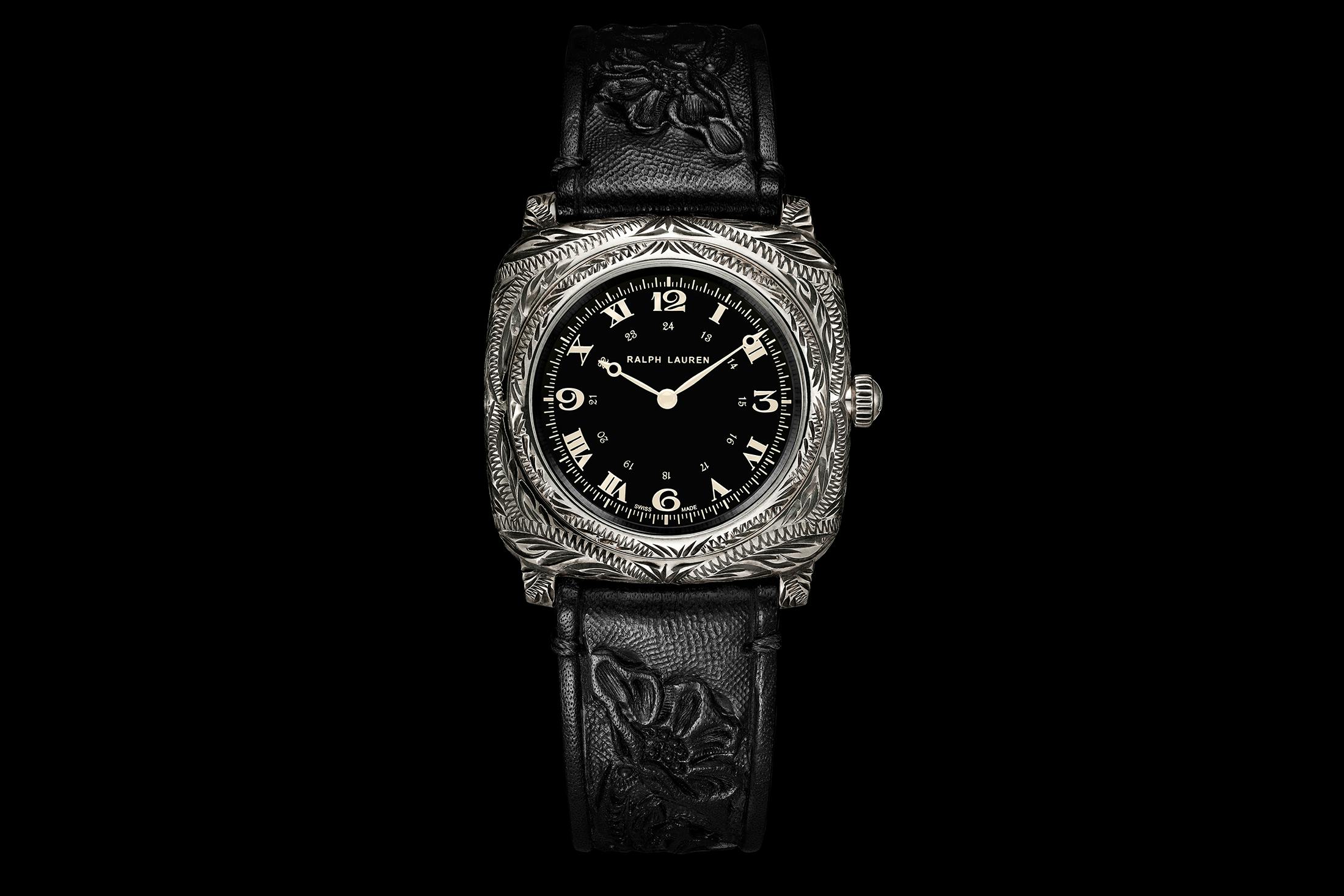 The Ralph Lauren Western Cushion 38mm In Engraved Sterling Silver