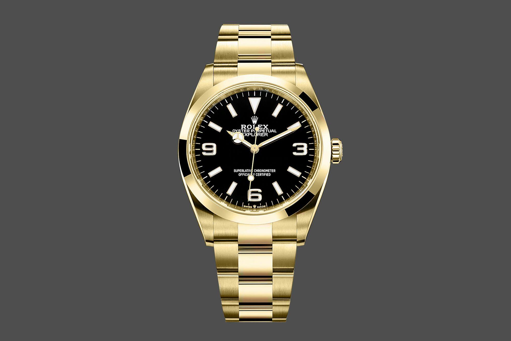 A rendering of a solid gold Rolex Explorer. 