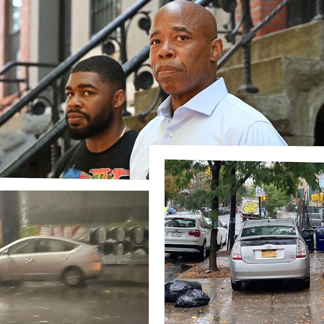 composite of images featuring New York Mayor Eric Adams, and Brooklyn street shots