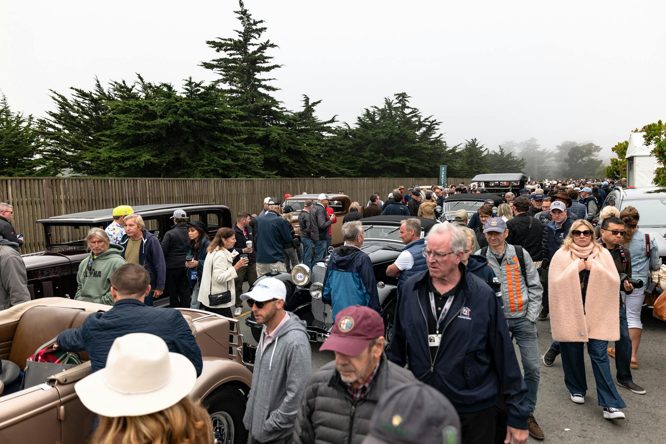 a crowd at a car show