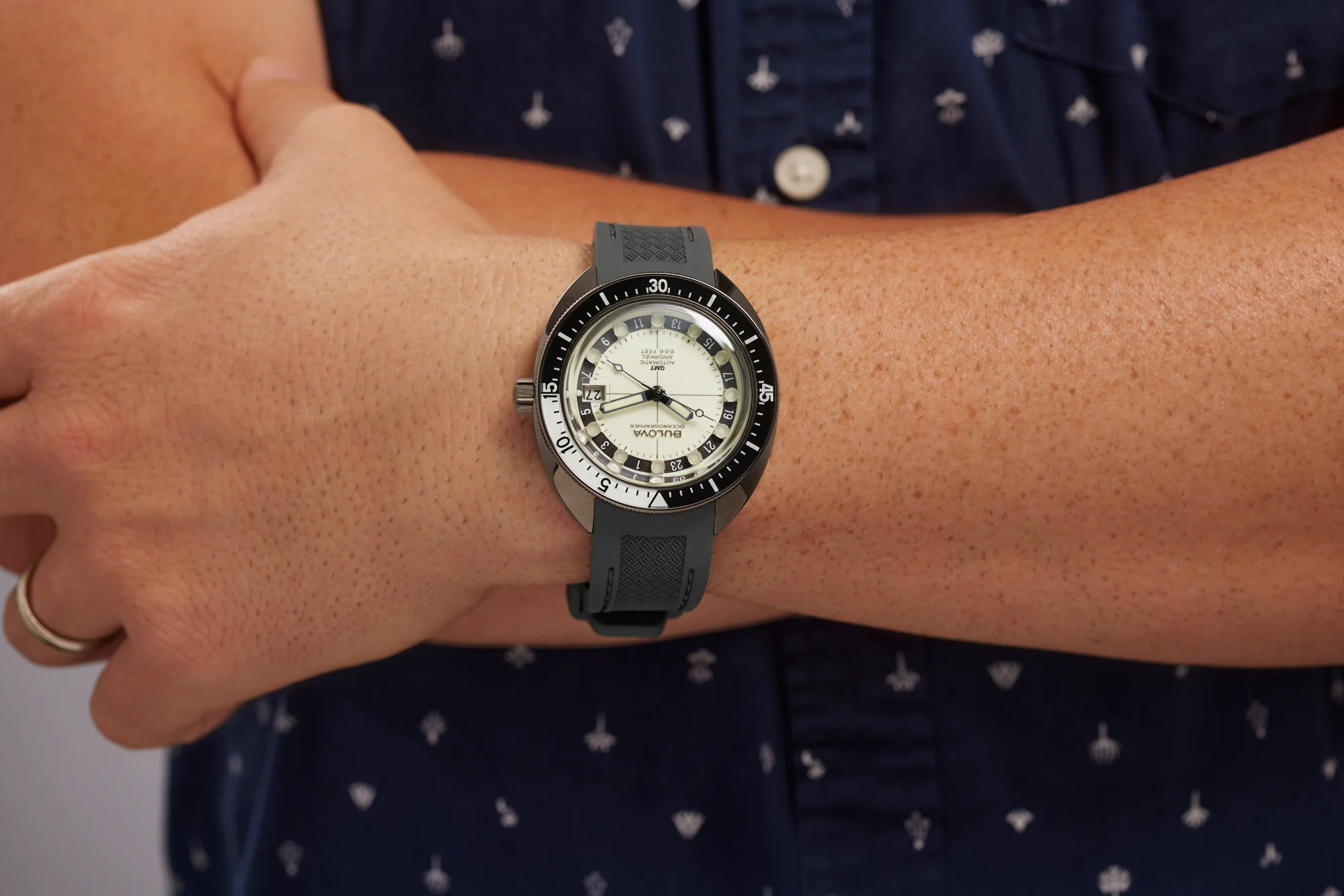 White Dial Oceanographer GMT on wrist