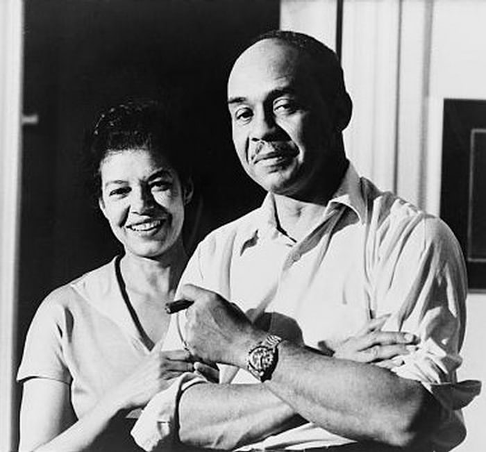 Ralph Ellison wearing his Omega Speedmaster Professional, with his wife, Fanny McConnell
