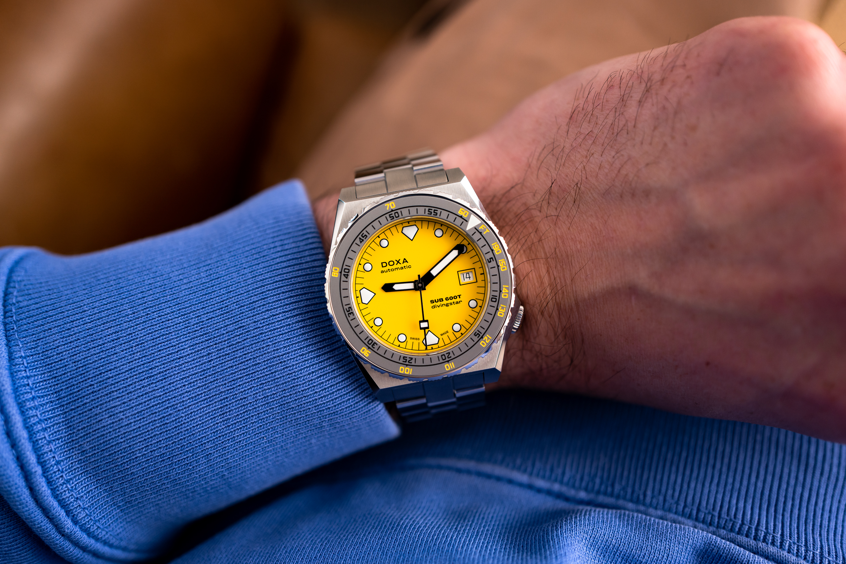 The Doxa 600T divingstar on the author's wrist. 