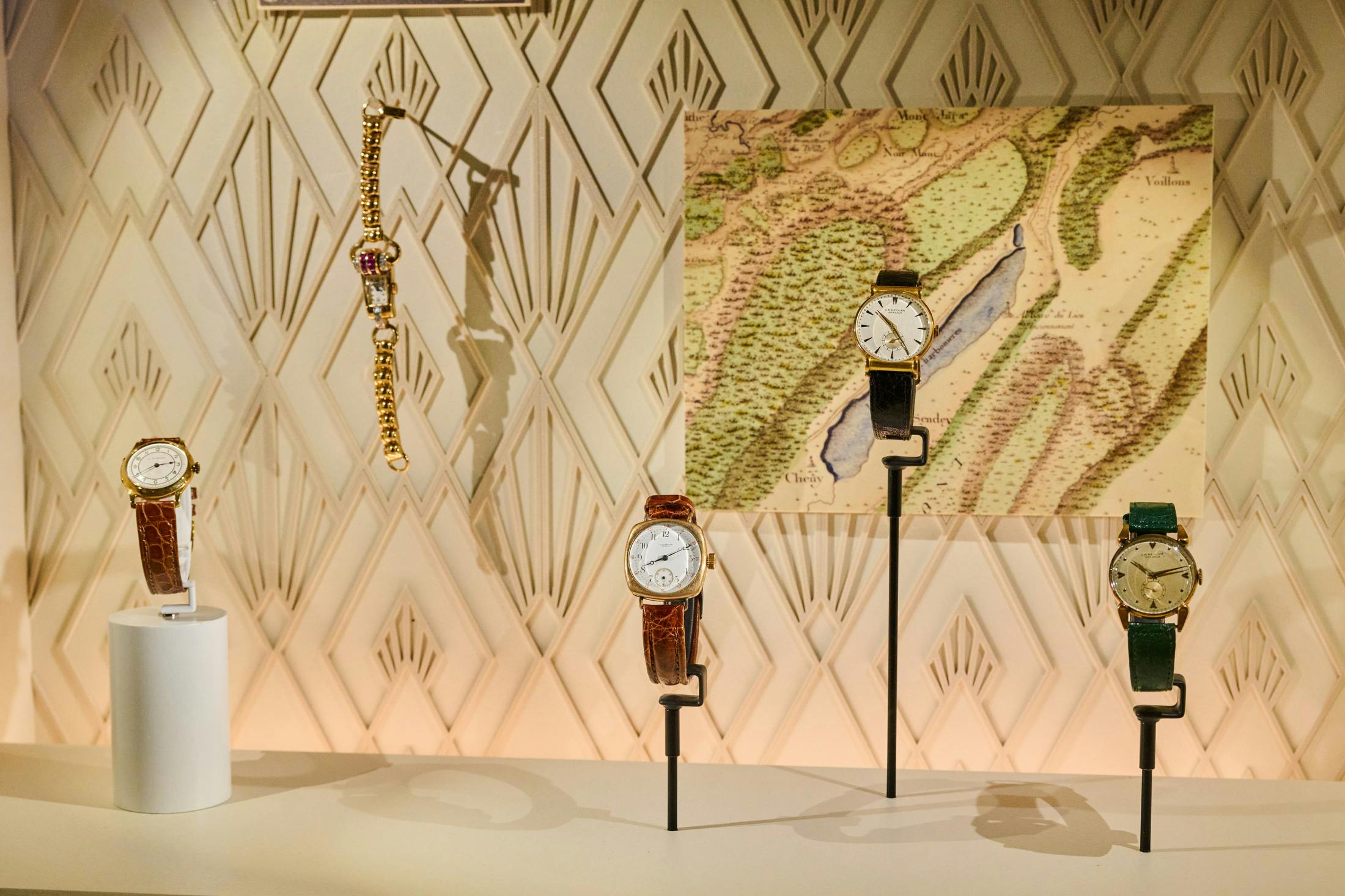 <p>A collection of wristwatches on display in the museum.</p>